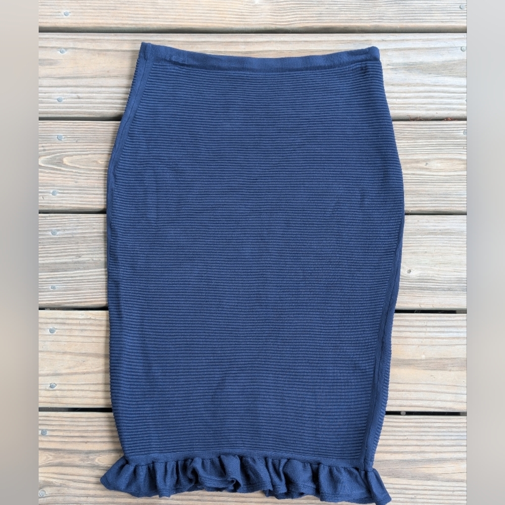 Max Studio Dark Blue Pencil Skirt with Ruffle Hem